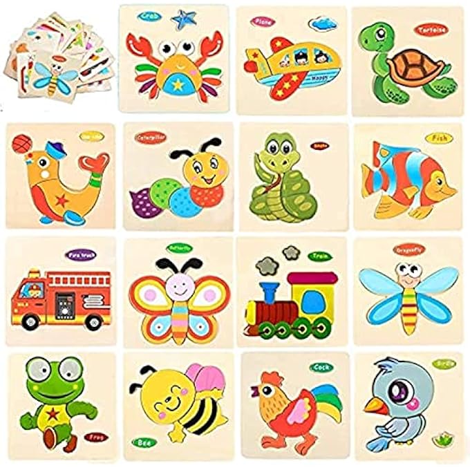 SET OF 15 3D WOODEN PUZZLE JIGSAW TOYS FOR CHILDREN WOOD 3D CARTOON ANIMAL PUZZLES INTELLIGENCE KIDS EARLY EDUCATIONAL TOYS FOR CHILDREN - Image 1